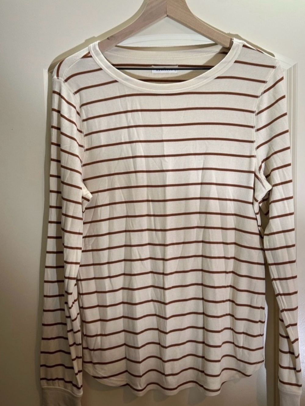 Cream and Brown Striped Long Sleeve Tee